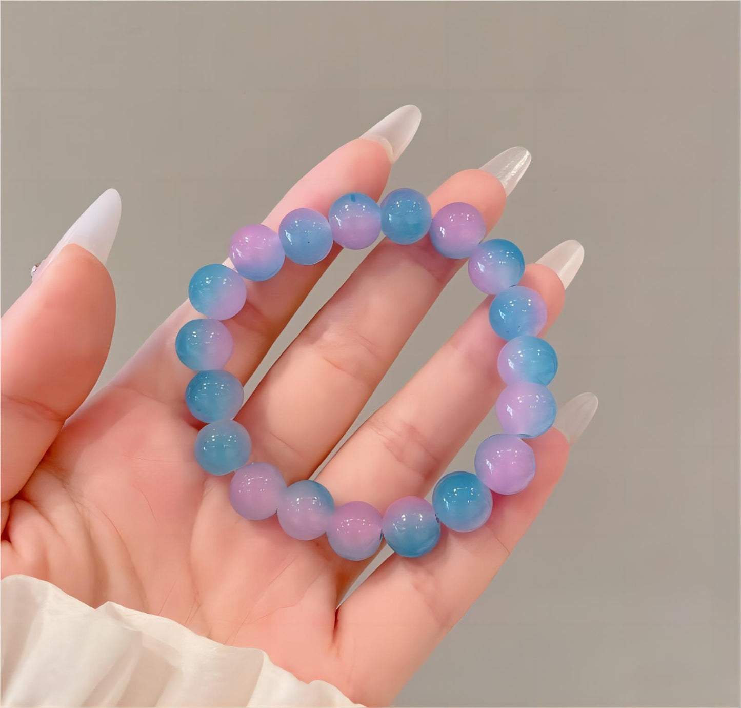 Ice transparent gradient bracelet 10mm 12mm dual color ice cracked bracelet student prayer beads