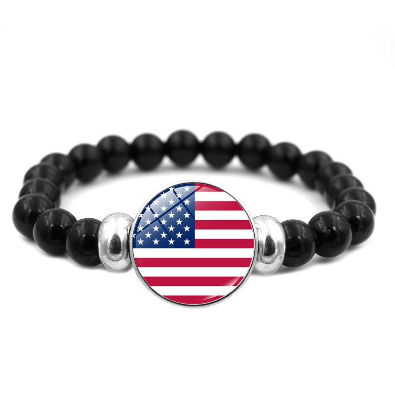 National Flag Time Gemstone Bracelet, Versatile Black Beaded Bracelet for Men and Women, Handheld Jewelry