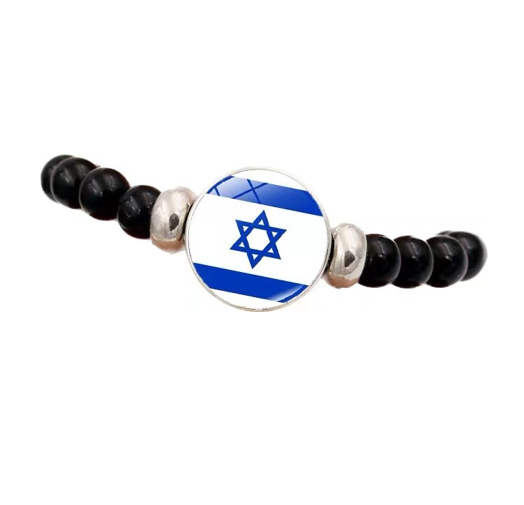 National Flag Time Gemstone Bracelet, Versatile Black Beaded Bracelet for Men and Women, Handheld Jewelry