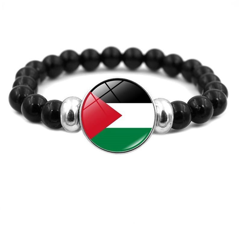 National Flag Time Gemstone Bracelet, Versatile Black Beaded Bracelet for Men and Women, Handheld Jewelry