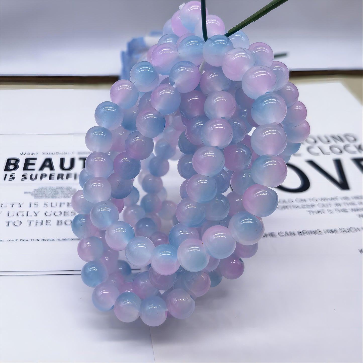 Ice transparent gradient bracelet 10mm 12mm dual color ice cracked bracelet student prayer beads