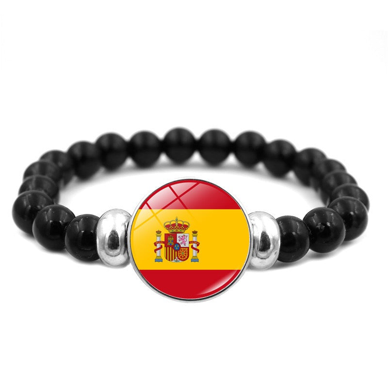 National Flag Time Gemstone Bracelet, Versatile Black Beaded Bracelet for Men and Women, Handheld Jewelry